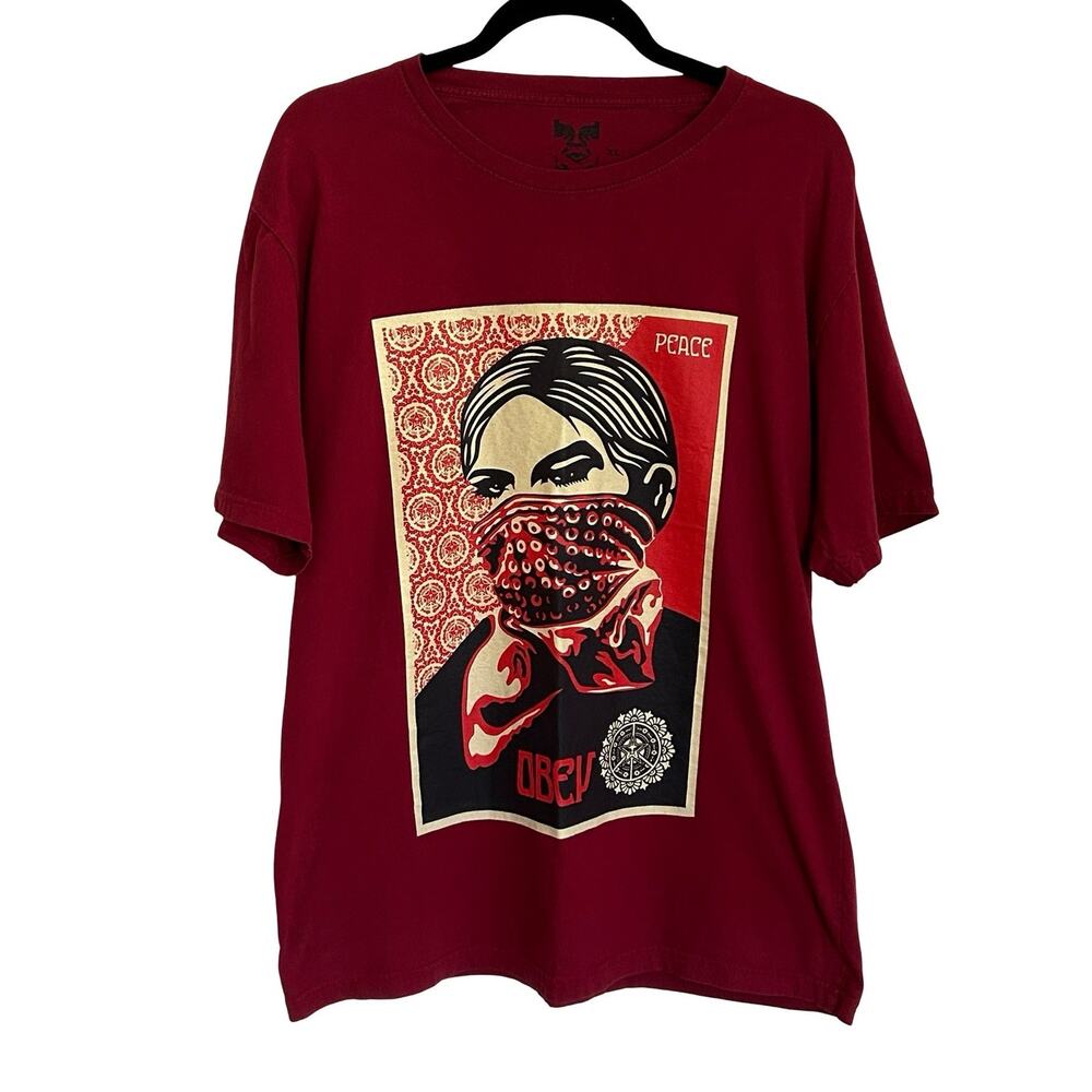 VTG 2005 OBEY "Zapatista Woman" Maroon Graphic Tee XL Made in USA Rare
